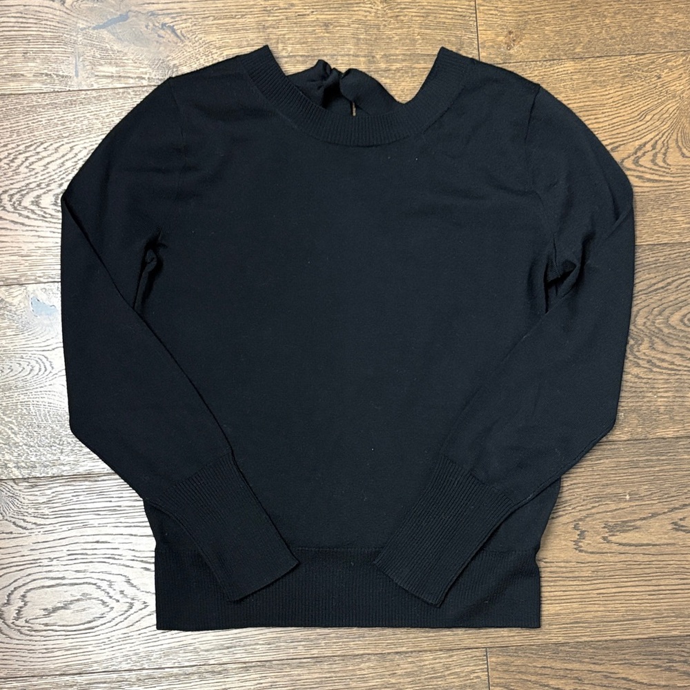 J. Crew open back tie Black Crewneck Sweater